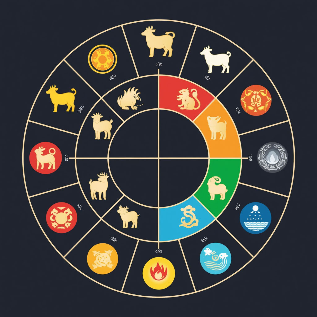 Diagram illustrating the 60-year cycle combining 12 zodiac animals and 5 elements